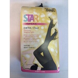 SPANX Star Power Center Stage Patterned Shaping Tights Black Ribbed Row NWT